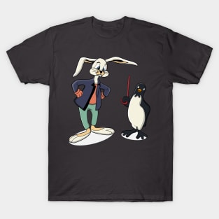 cartoon rabbit and penguin are talking T-Shirt